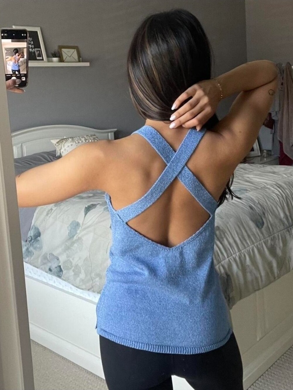 Massimo Dutti Blue Italian Yarn Blue Cross Strap Open Back Tank Top - XS